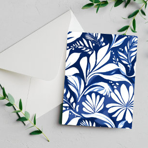 Blue Botanical Watercolor Floral Pattern Card