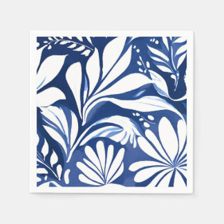 Blue Botanical Watercolor Floral Pattern Napkin