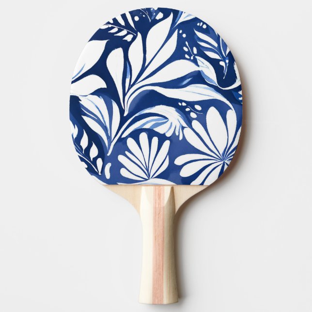 Blue Botanical Watercolor Floral Pattern Ping Pong Paddle (Front)