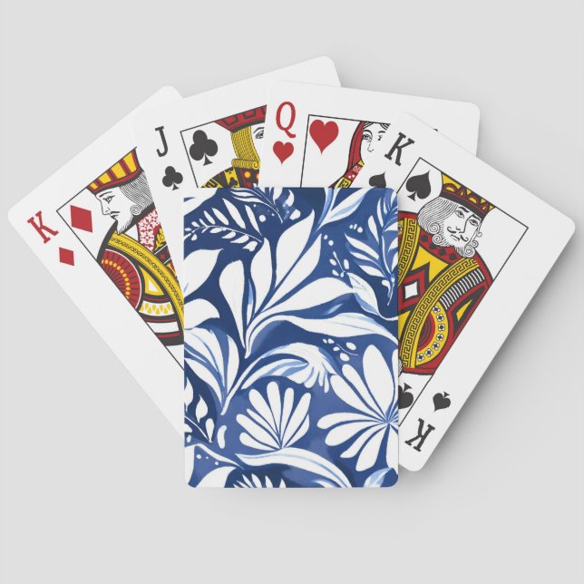 Blue Botanical Watercolor Floral Pattern Playing Cards (Back)