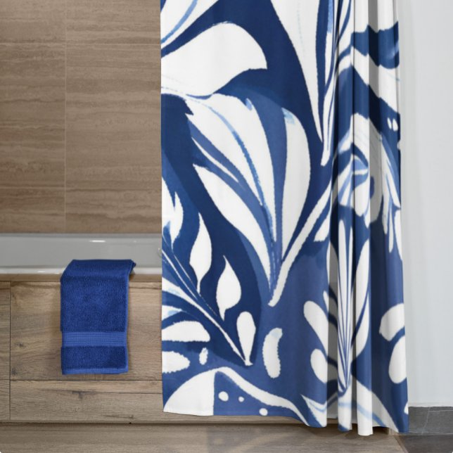 Blue Botanical Watercolor Floral Pattern Shower Curtain (Creator Uploaded)