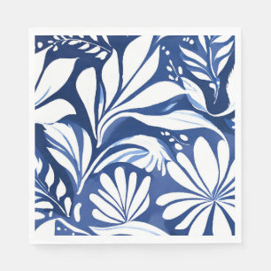 Blue Botanical Watercolor Floral White Pattern Napkin
