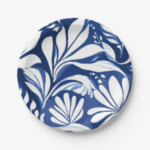Blue Botanical Watercolor Floral White Pattern