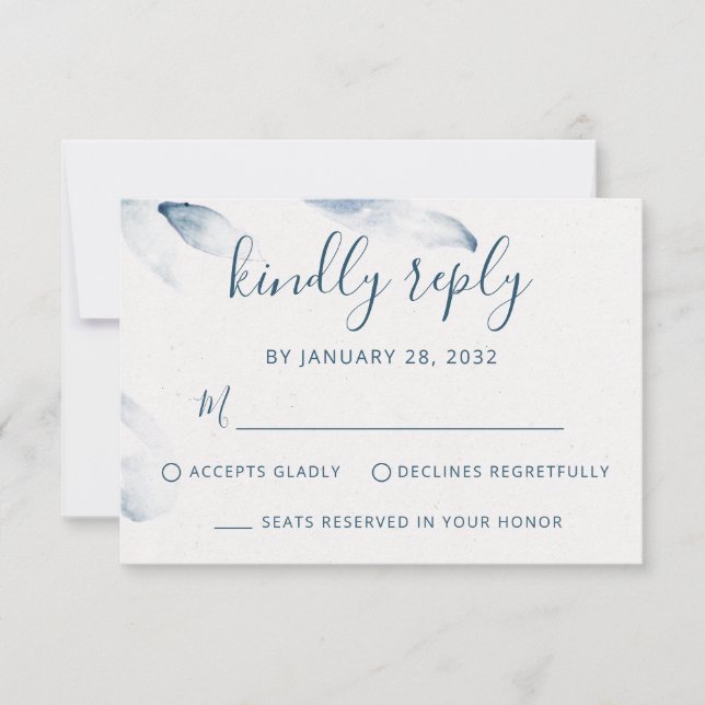 Blue botanical watercolor simple elegant wedding  RSVP card (Front)