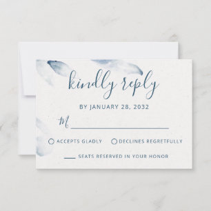 Blue botanical watercolor simple elegant wedding  RSVP card
