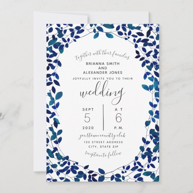 Blue Botanical Wedding Invitation (Front)