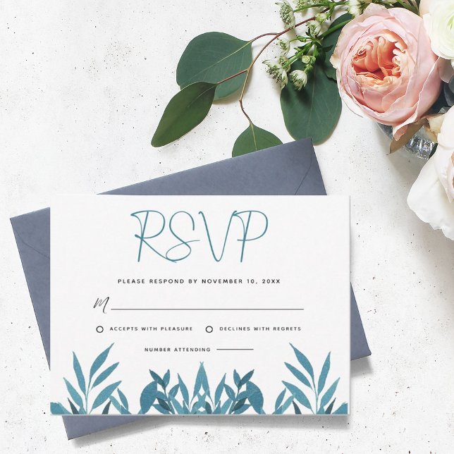 Blue Botanical Wedding RSVP Card (Creator Uploaded)