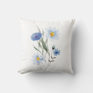 💙🌿 Blue Botanical Wildflower Bouquet 🌿💙 Soft Cushion