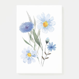 Blue Botanical Wildflower Bouquet   Watercolor  Post-it Notes