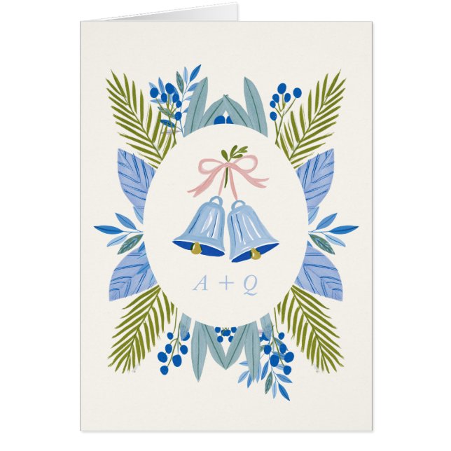 Blue Botanical Winter Wedding Ceremony Program (Front)