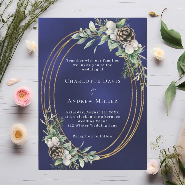 Blue botanical winter wedding invitation (Creator Uploaded)