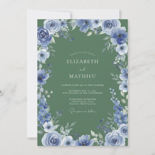 Blue Botanical Woodland Wedding Invitation (Front)