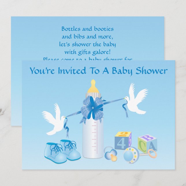 Blue Bottle Baby Shower Invitation (Front/Back)