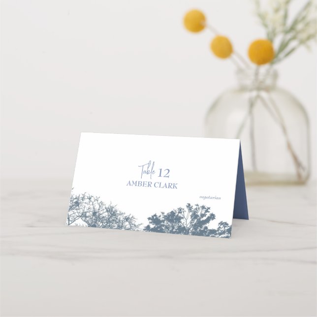 Blue Bottom Trees Boho Wedding Place Card (Front)
