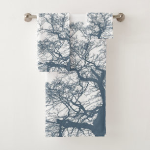 Blue Bottom Trees Tropical Boho Bath Towel Set
