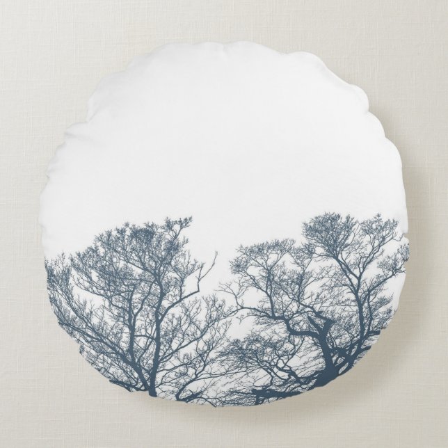 Blue Bottom Trees Tropical Boho Round Cushion (Front)