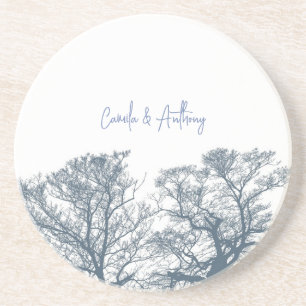 Blue Bottom Trees Tropical Boho Wedding Coaster