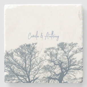 Blue Bottom Trees Tropical Boho Wedding Stone Coaster