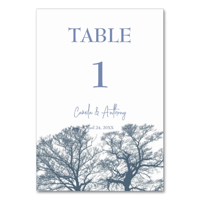 Blue Bottom Trees Tropical Boho Wedding Table Number (Front)