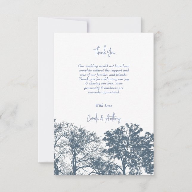 Blue Bottom Trees Tropical Boho Wedding Thank You Card (Front)