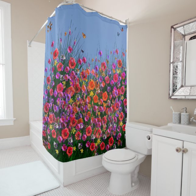 Blue Bouquet - Butterfly Shower Curtain (In Situ)