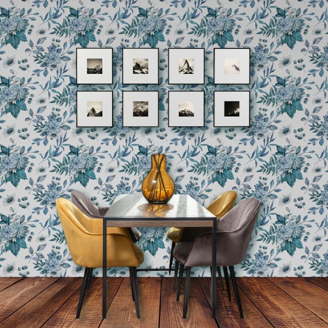 Blue bouquet of flowers and foliage pattern wallpaper (Creator Uploaded)