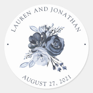 Blue Bouquet   Watercolor Floral Wedding Classic Round Sticker