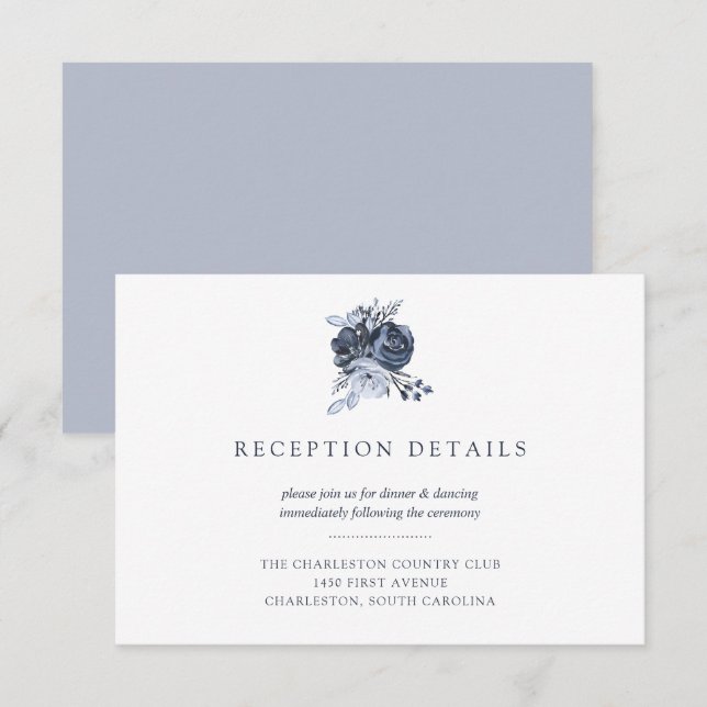 Blue Bouquet | Watercolor Floral Wedding Reception Invitation (Front/Back)