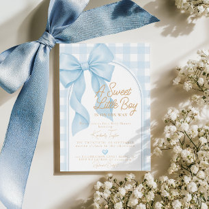 Blue Bow A Sweet Little Boy Baby Shower Invitation