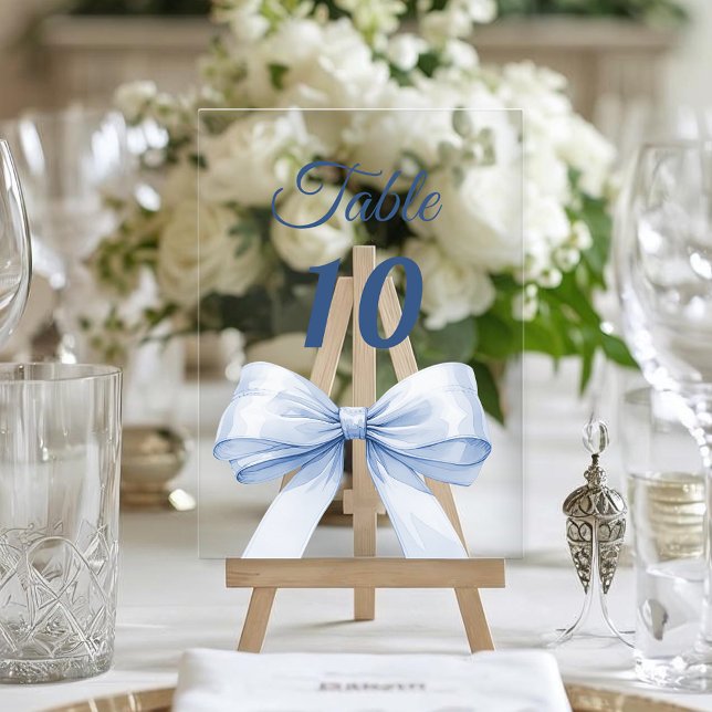 Blue bow acrylic table number sign (Creator Uploaded)