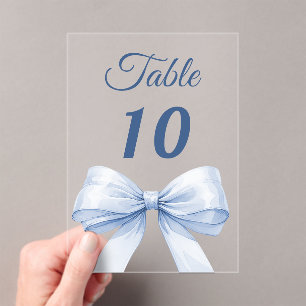 Blue bow acrylic table number sign