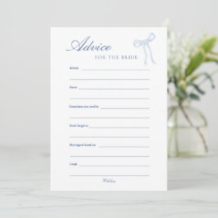 Blue Bow Advice For The Bride Blue Advice Card