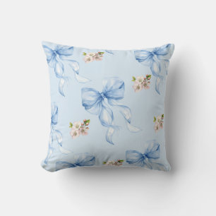 Blue bow and cherry blossom cushion