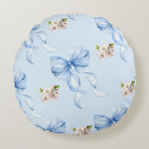 Blue bow and cherry blossom round cushion