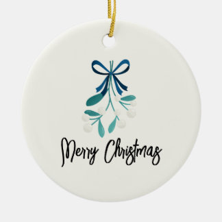 Blue Bow and Mistletoe Ceramic Tree Decoration