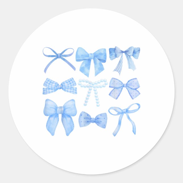 Blue Bow And Ribbon Cute Graphic Girls Women Coque Classic Round Sticker (Front)