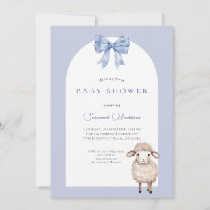 Blue Bow Animal Lamb Baby Shower Invitation