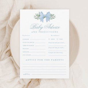 Blue Bow Baby Advice and Predictions Shower Game Invitation
