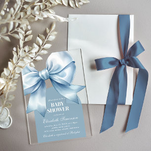 Blue Bow Baby Boy Elegant Baby Shower Acrylic Invitations