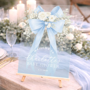Blue Bow Baby boy Shower Welcome Acrylic Sign