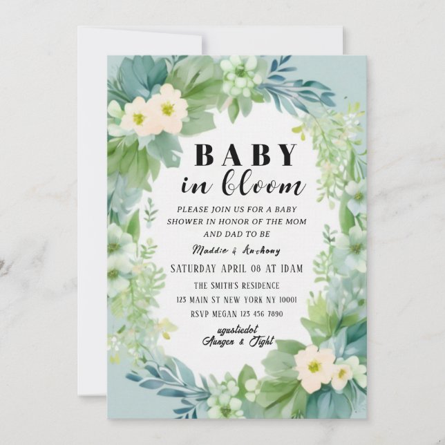 Blue Bow Baby in Bloom Baby Shower Invitation (Front)