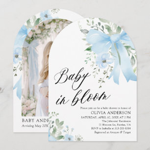 Blue Bow Baby in Bloom Floral Arch Baby Shower Invitation