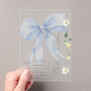 Blue Bow Baby in Bloom floral Baby boy shower Acrylic Invitations