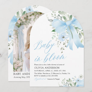 Blue Bow Baby in Bloom Floral Boy Arch Baby Shower Invitation