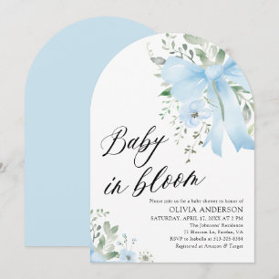 Blue Bow Baby in Bloom Floral Boy Arch Baby Shower Invitation