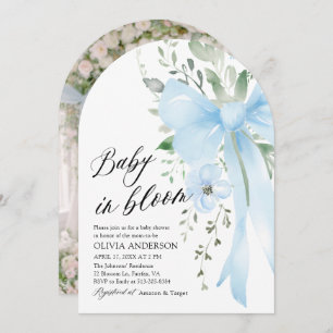 Blue Bow Baby in Bloom Floral Boy Arch Baby Shower Invitation