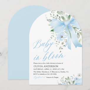 Blue Bow Baby in Bloom Floral Boy Arch Baby Shower Invitation