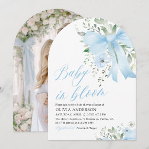 Blue Bow Baby in Bloom Floral Boy Arch Baby Shower Invitation