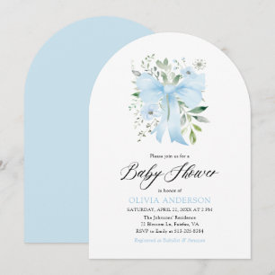 Blue Bow Baby in Bloom Floral Boy Baby Shower Invitation