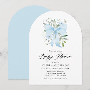 Blue Bow Baby in Bloom Floral Boy Baby Shower Invitation